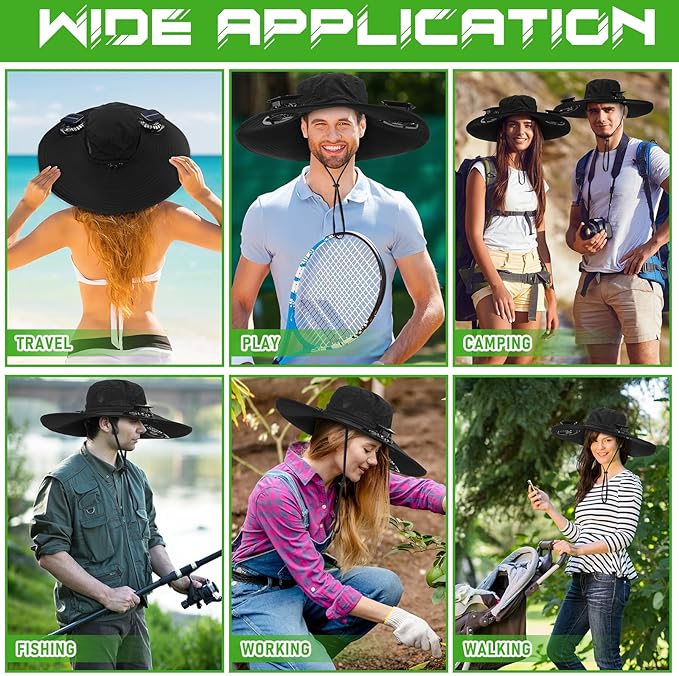 Berlune Men Sun Hat with 2 Solar Fans Wide Brim Outdoor Fishing Hat USB & Solar Powered for Sun Protection Camping Hiking