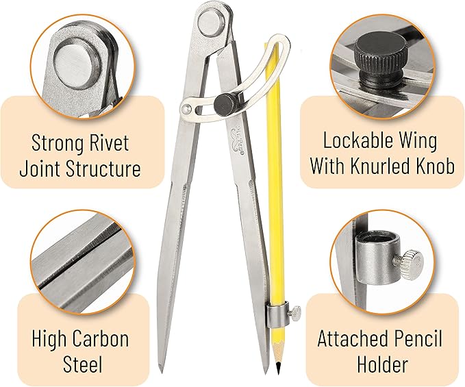 Mr. Pen- Professional Compass for Woodworking, 8 Inch Compass with Wing
