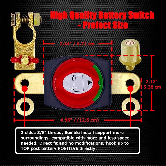 Ampper Top Post Battery Disconnect Switch 12V - 48V, Marine Battery Switch Disconnect Power Cut Off with Battery Terminal for Car RV Boat (Positive, On/Off)