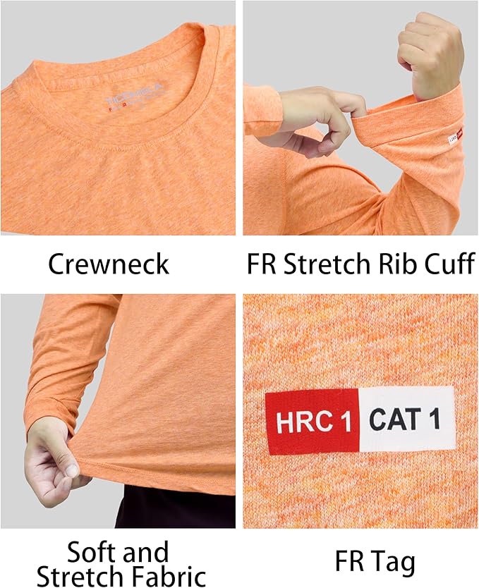 TICOMELA FR Shirts for Men 4oz Lightweight Flame Resistant Crewneck T-Shirts 100% Cotton Fire Retardant Henley Shirts