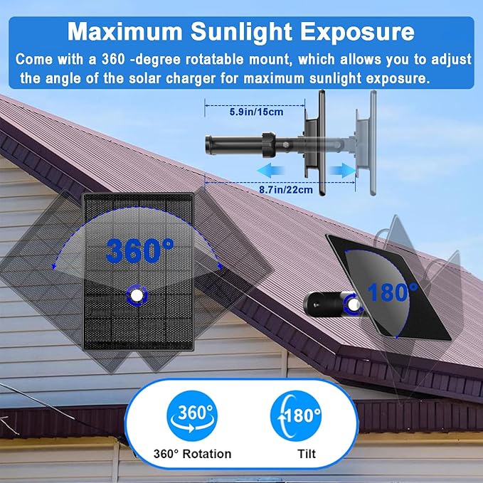 6W Solar Panel with 2000Ah Battery for Blink, Solar Charger with 360° Adjustable Mount 5.9in to 8.7in, 9.8ft Cable and Waterproof for Outdoor 4(4th Gen)/Outdoor/(3rd Gen) XT3 and XT/XT2 Camera