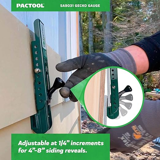 PacTool SA9031 Gecko Gauge Siding Mounting Kit With Pouch - For Use with 5/16-Inch Fiber Cement Siding, James Hardie's Updated HZ5 Series - Lap Siding Gauge - Essential Siding Tools