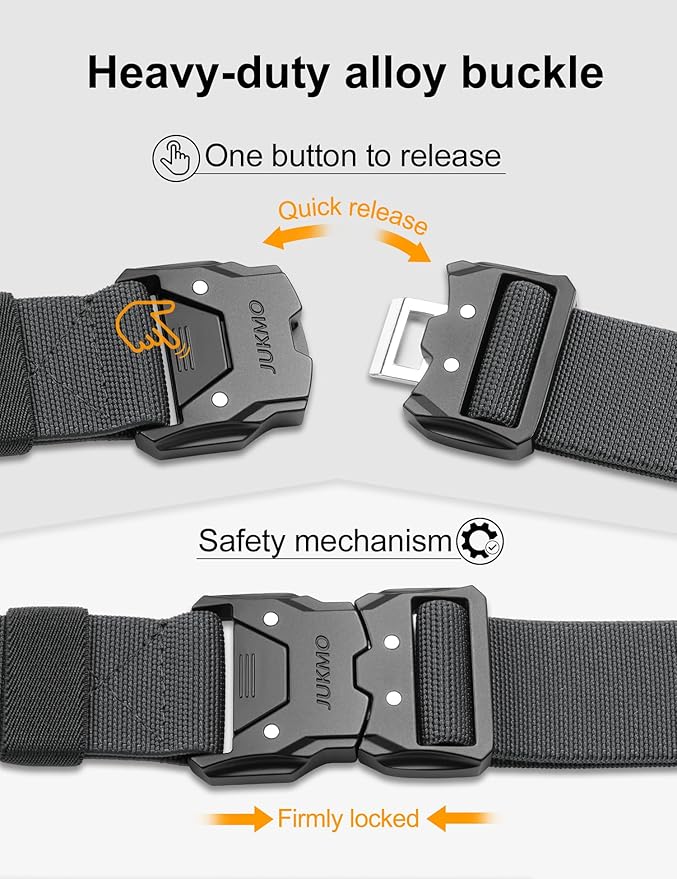 JUKMO Quick Release Tactical Belt, Military Work 1.5" Nylon Web Hiking Belt with Heavy Duty Seatbelt Buckle