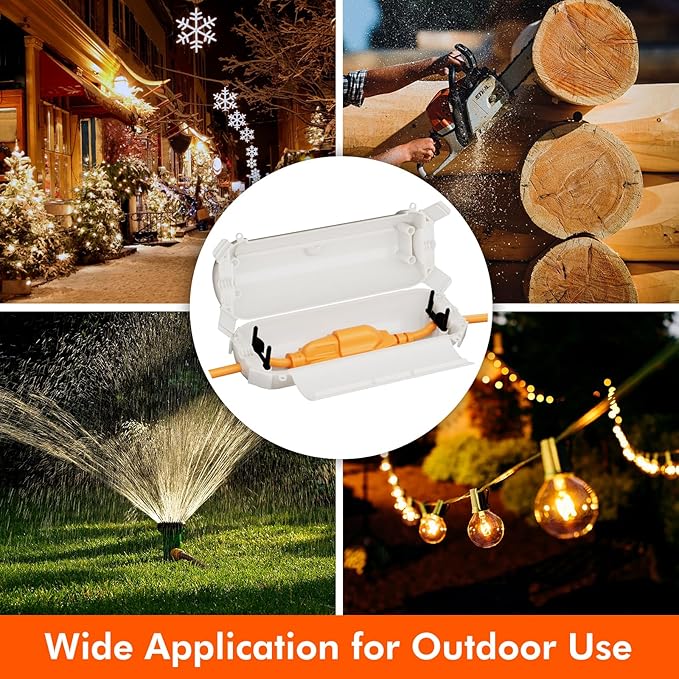 2 Pack of RESTMO Compact Outdoor Extension Cord Cover, IP44 Waterproof Box and Safety Housing Case, Ideal to Protect Outdoor Plugs, Electrical Connections, Holiday Decoration Lights, Size Small, White