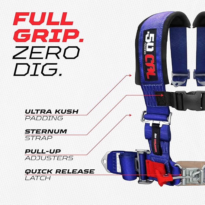 4 Point Harness for Bucket Seat, Quick Release Latch, 9 Color Options, Racing Harness, Race Car, Off Road Vehicle, UTV, RZR