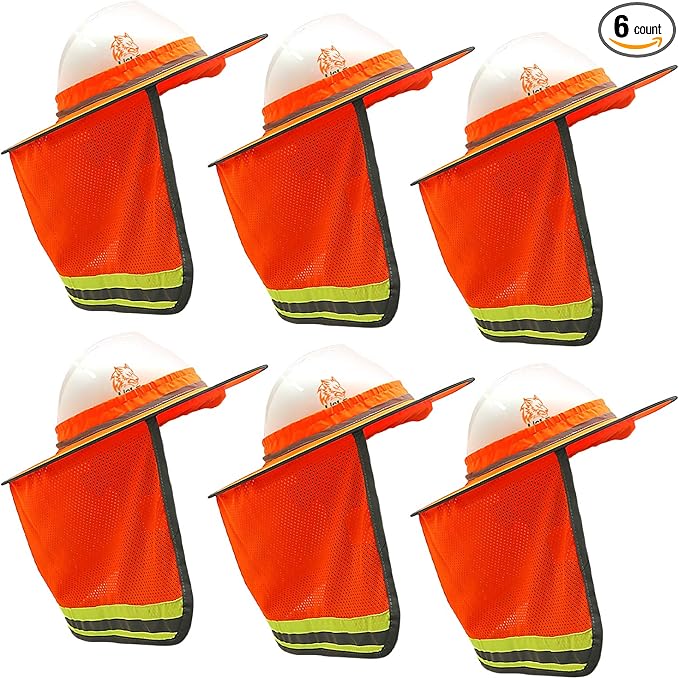 Wolf High-Visibility Orange Reflective Full-Brim Hard Hat Mesh Sun Visor Neck Shade