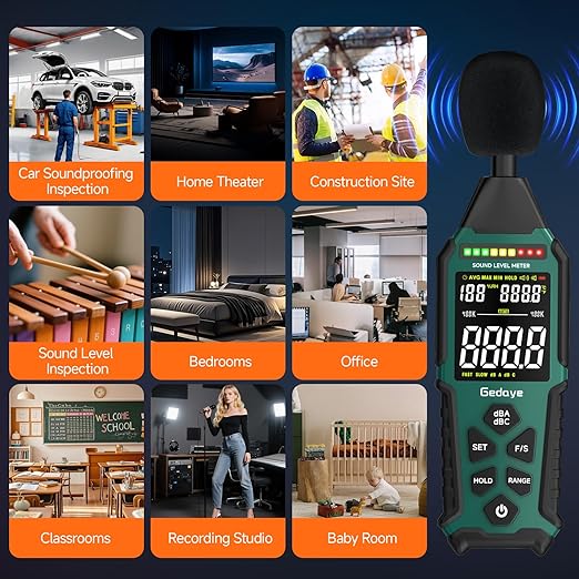 Power Supply Available Decibel Meter, Gedaye Sound Level Meter, A/C Weighted SPL Meter, Noise Measure Device 30-130dB, Noise Detector Sound Monitor Decibel Reader Classroom Factory Noisy Neighbor