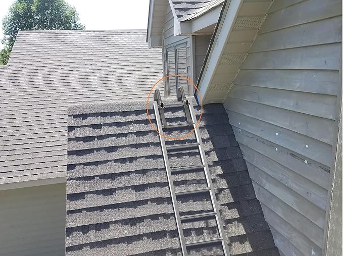 Roof Ladder Hook with Wheel Heavy Duty Ladder Stabilizer for Roof Ridge Extension Ladder, Rubber Grip T-Bar for Damage Prevention Lock Jaw Ladder Grip,Fast & Easy to Access Steep Roofs(Patent)
