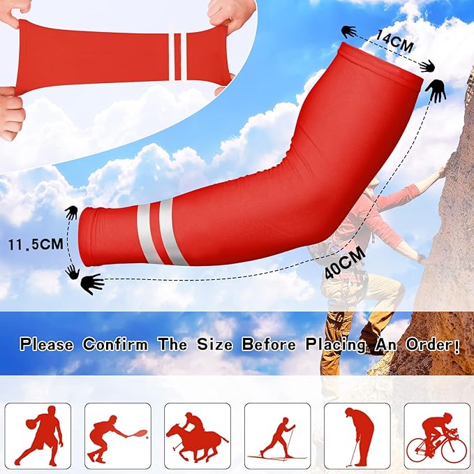 SATINIOR 3 Pcs Sun Hard Hat Neck Protection High Visibility Full Brim Mesh Sun Protection Bandana Headband Arm Sleeves with Reflective Strap for Construction Helmet Hard Hat(Red)