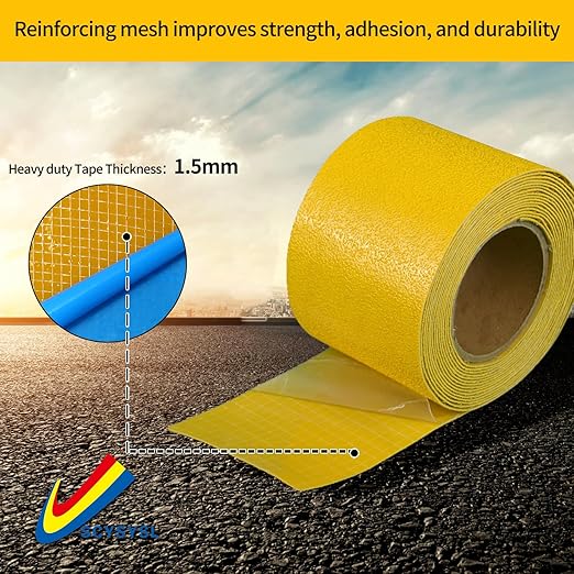 Reflective Pavement Marking Tape Slip-Resistant and Durable, Heavy-Duty Rubber Base for Outdoor Applications, Perfect for Driveways, Walkways, and Parking Areas (Yellow, 4 Inch X 18 Feet)