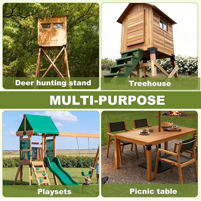 Deer Stand Brackets 4x4 Deer Blind Bracket - 4Pcs Outdoor Elevator Brackets Compound Angle Platform Bracket for Hunting Blinds, Tree Houses, Shooting Shack, Observation Decks, Tower Stands
