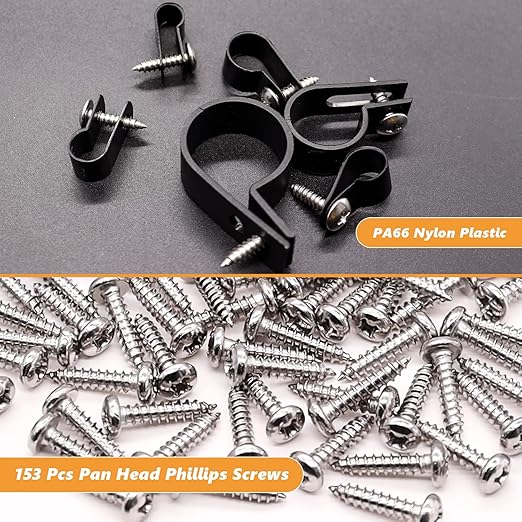 mankk 306PCS Cable Clips Wire Clips Assortment Kit Nylon Plastic R-Type Cable Clamps Wire Mounting Clips 6 Sizes 3/16'' 1/4'' 3/8'' 1/2'' 3/4'' 1'' with Screws for Cable Management