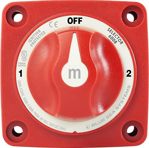 Blue Sea Systems 3‑Position Mini Battery Switch, Red, 6008 m‑Series