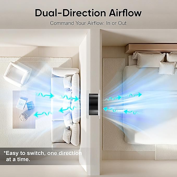 8" Room to Room Fan with Remote, 320CFM Through Wall Air Transfer Fan with Temperature Control, Reversible Airflow Design, 10 Speeds, Quiet Balance Exhaust Vent for Bedroom, Laundry,Kitchen
