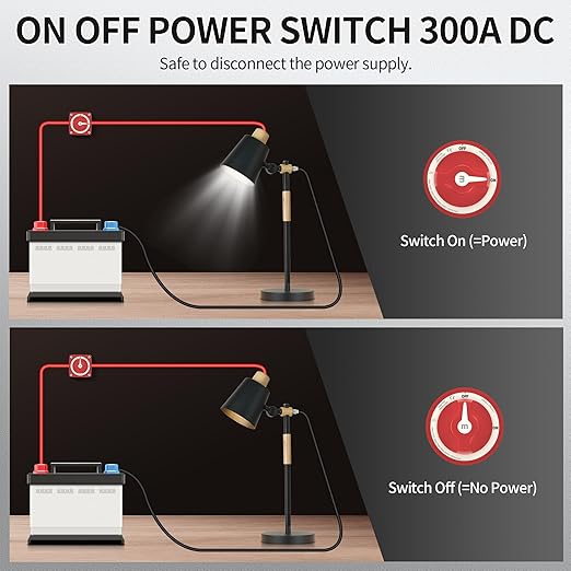 300A Boat Battery Disconnect Switch Waterproof 12V 48V Battery Shut Off Switch ON/Off Heavy Duty & Ignition Protected Power Kill Switch for Marine Car RV Truck