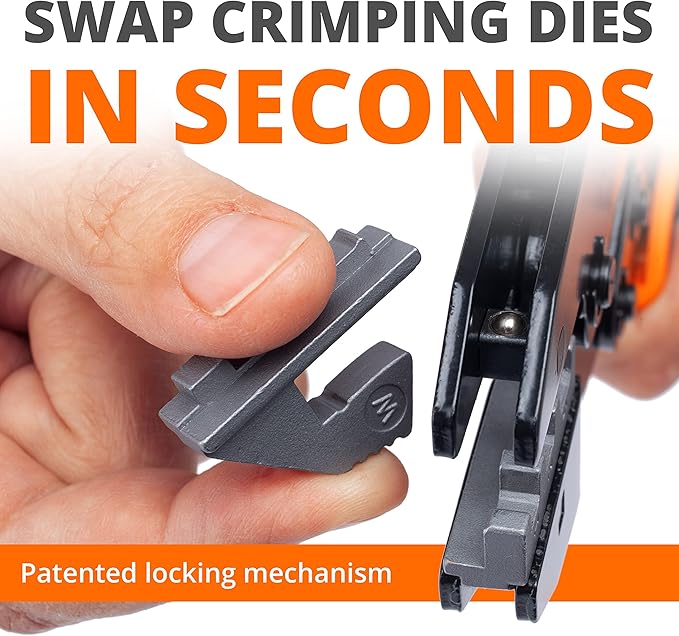Wirefy Wire Crimping Tool Kit | Crimpers & 6 Slide in Dies | Ratcheting Wire Crimper Tool | Terminal Crimp Pliers | for Heat Shrink, Non Insulated, Open Barrel, Flag, Ferrule, Insulated Connectors