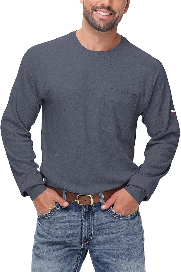 FR Shirts for Summer Crew T-Shirt 5.5OZ Heather Jersey Flame Resistant Long Sleeve Crew T Shirt CAT2