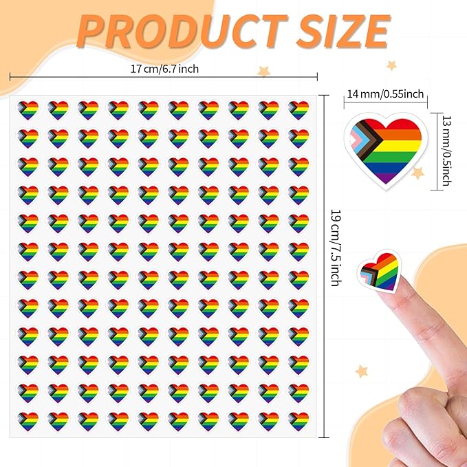 2400Pcs Mini Pride Progress Sticker Rainbow Heart Flag,LGBT Self-Adhesive Sticker for Planner Reward Envelope Scrapbook DIY Supplies,0.5 in