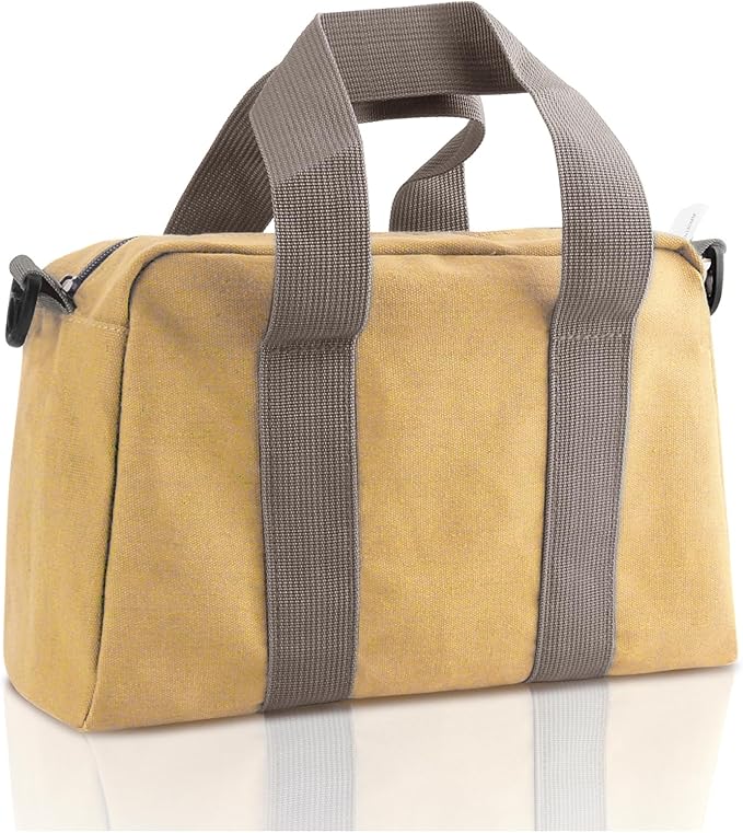 Small Tool Bag, Canvas Tool Storage Bag, Large Capacity Multipurpose Zipper Soft Tote Organizer Pouch for Electrician, Plumbing, Gardening,Tools Bags for Men (Khaki, 14 Inch)