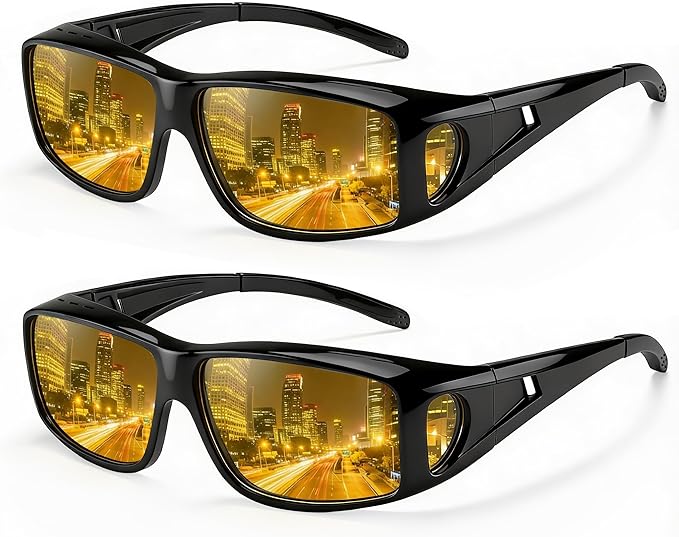 Bio-th Night Driving Glasses Anti Glare, Polarized Night Vision Glasses for Driving, HD Yellow Tint Lens for Rain, Fog & Dark