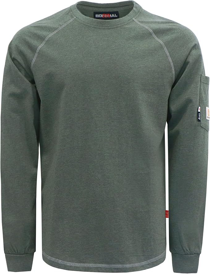 BOCOMAL FR Shirts Heather Series 6oz Flame Resistant T Shirt NFPA2112 CAT2 Fire Retardant Crew Work Shirt