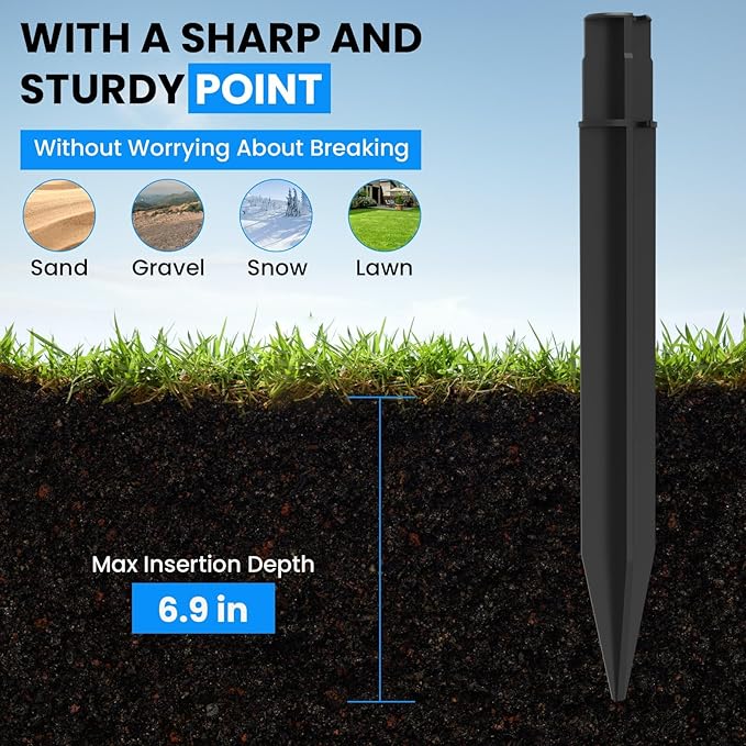 SDTC Tech 12-Pack ABS Ground Spikes (Only Fit for Round Pole of 0.83" Inside Diameter) Solar Torch Light Garden Plastic Ground Stakes for Garden Light Pathway Markers, 8.2 Inch Length
