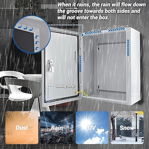 Electrical Box 16 x 12 x 8'' Steel Electrical Junction Box，NEMA 4X Steel Enclosure Box，Indoor&Outdoor Electrical Box Waterproof & Dustproof，Wall Mounted Universal，with Lock & Mounting Plate