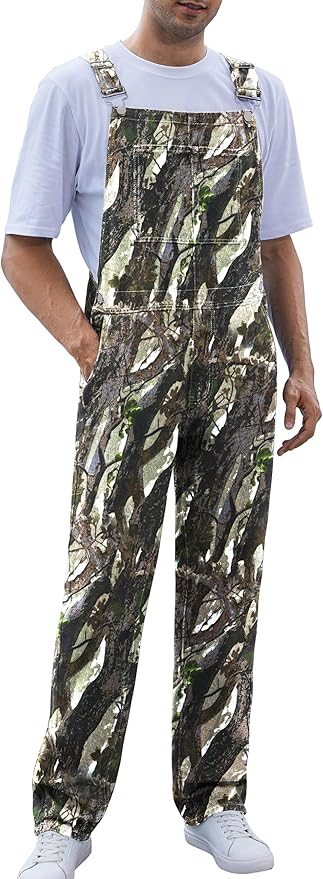 Camo Bibs Overalls for Men Adjustable Straps Work Utility Coveralls Camouflage Jumpsuit