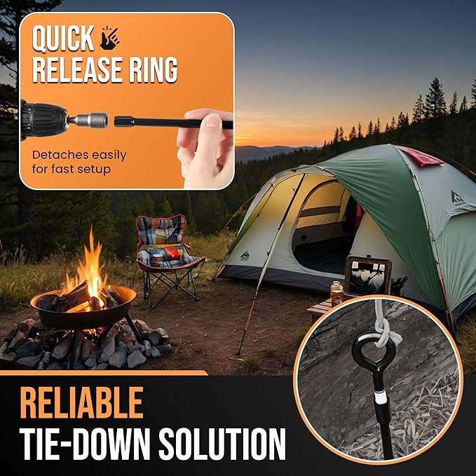 18'' Ground Anchors Screw in Tent Stakes Heavy Duty Earth Anchors - Solid Steel with Sharp Tips & 3 inch Helix Blades to Drill Deep for Trampoline, Swing Sets, Carports, Gazebos, Green House Tents