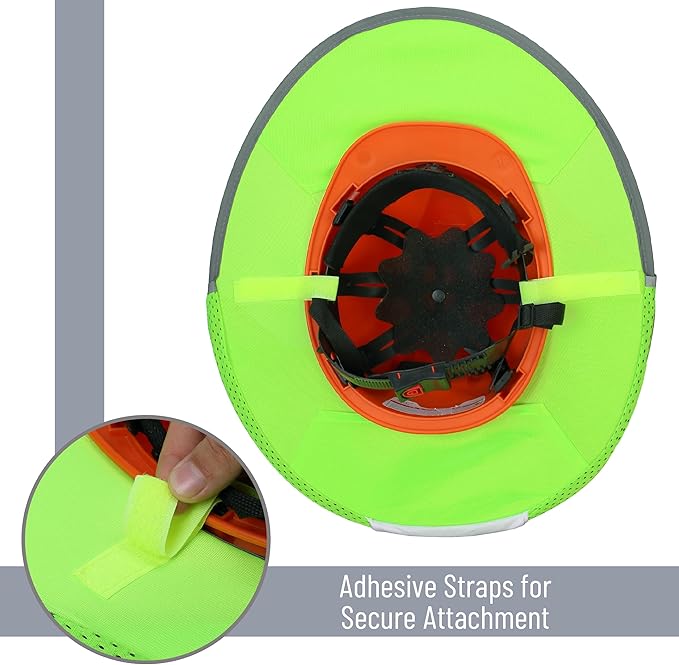 UNCO- Hard Hat Sun Shield, 2 Pack, Orange and Green, Full & Standard Brim Mesh Sunshade High Visibility Reflective, Hard Hat Accessories