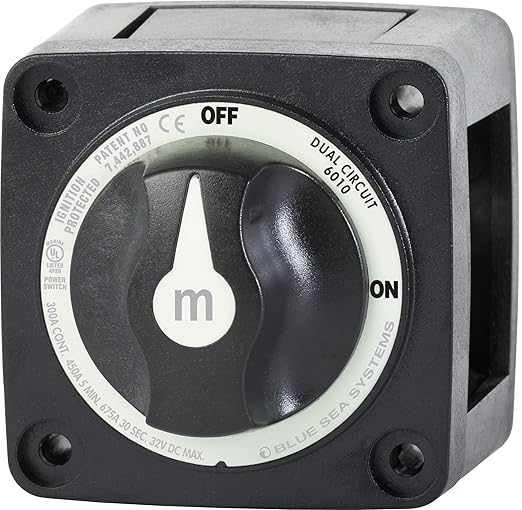 Blue Sea Systems 4‑Position Mini Selector Battery Switch, Black, 6007200 m‑Series
