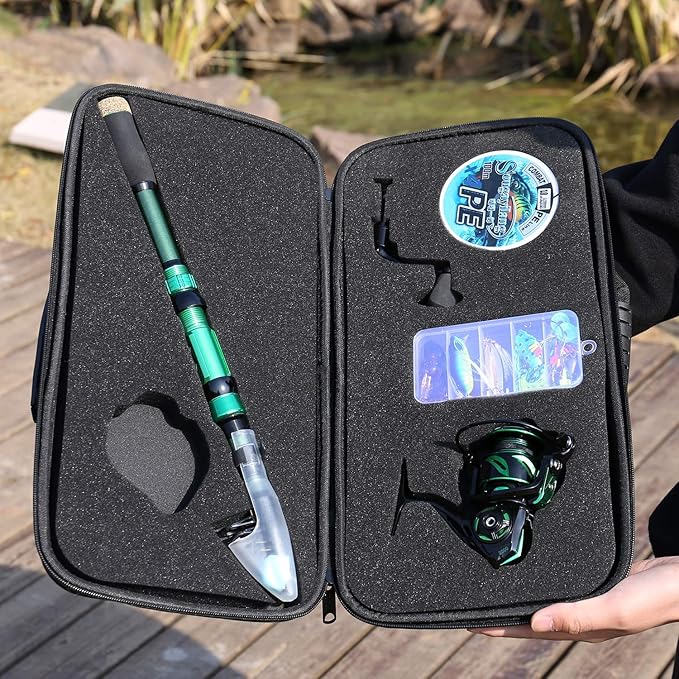 Sougayilang Fishing Rod and Reel Set Carbon Fiber Telescopic Fishing Rod 12+1BB Spinning Reel with Carry Case for Saltwater Freshwater