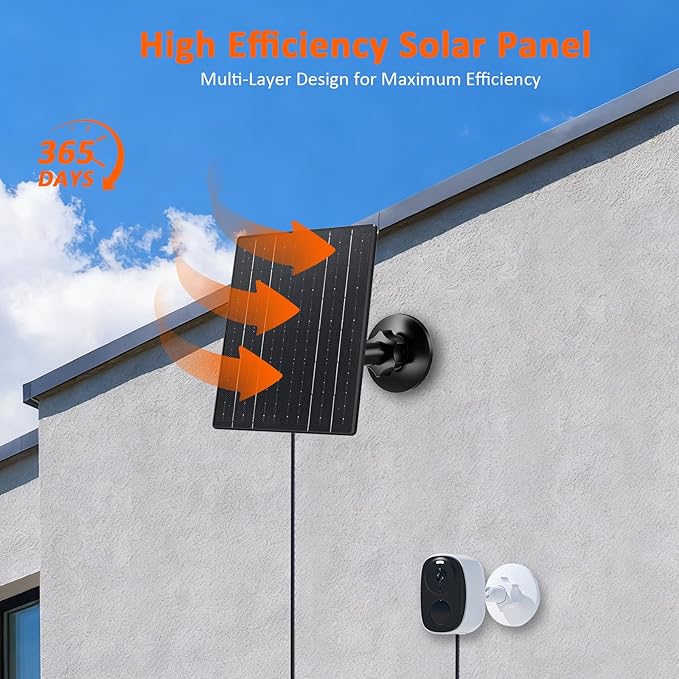 Zivif 10W Solar Charger, 5V Solar Panel for Security Cameras with USB-C/Micro USB/DC 5.5x2.1mm Ports, IP66 Waterproof, 360° Adjustable Mount & 7.2ft Cable