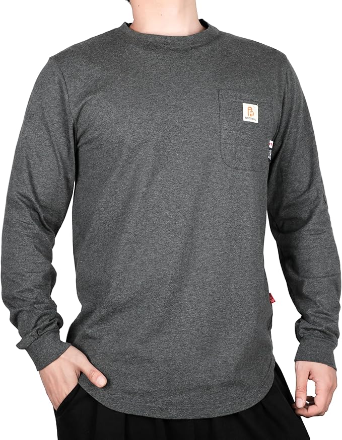 BOCOMAL FR Shirts for Men Melt Pocket Lightweight Crew T-Shirt NFPA2112/CAT2 Fire Resistant Work Shirt