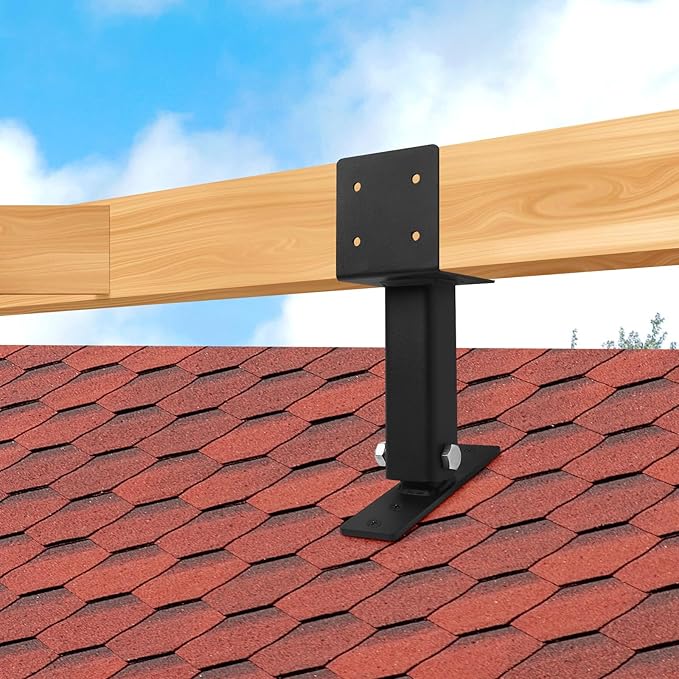 3 Pcs Roof Riser Brackets Kit, Heavy Duty Pergola Roof Riser Beam Bracket with Black Powder-Coated, Adjustable Saddle Roof Riser Post and Beam Mount Kit for Gazebo Pergola