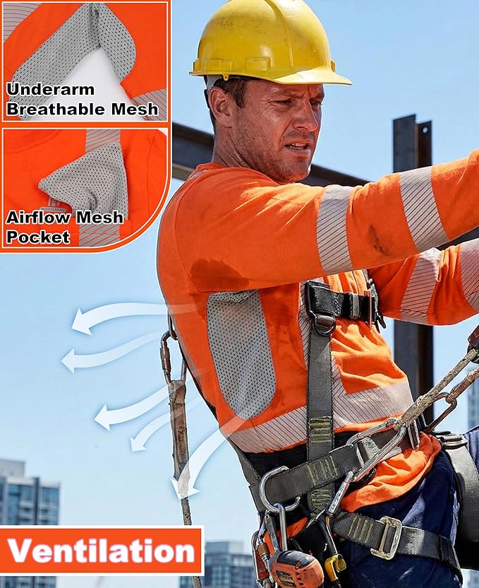 BOCOMAL Reflective FR Shirts High Visibility Summer Vented Mesh Long Sleeve Crewneck Lightweight Flame Resistant Workwear