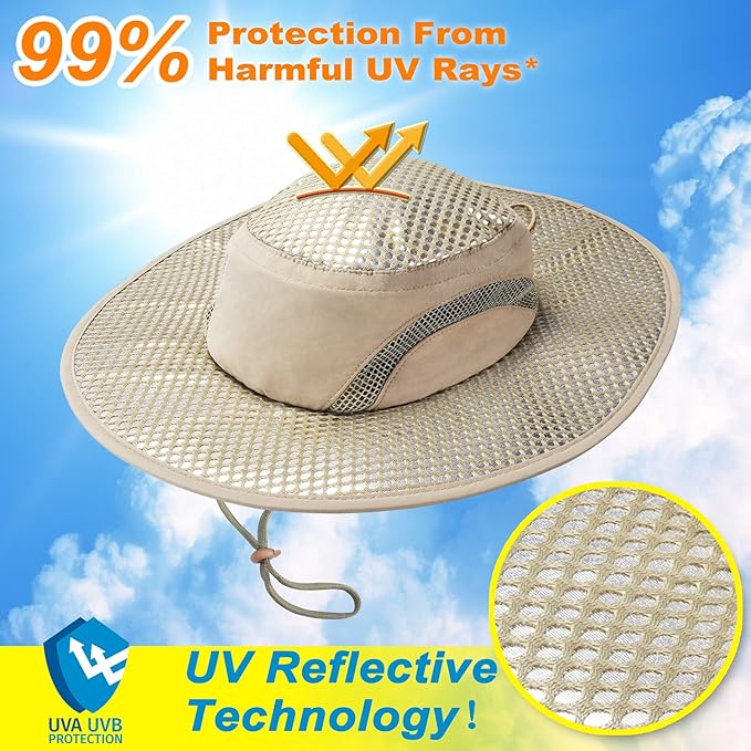 Men Safari Sun Hat Wide Brim Boonie Fishing Cap with Adjustable Drawstring