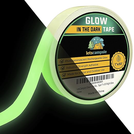 Glow in The Dark Tape – 30ft x 1inch – Premium Industrial Grade Interior and Exterior Luminous Glow Tape to Help See Objects at Night and Outdoors
