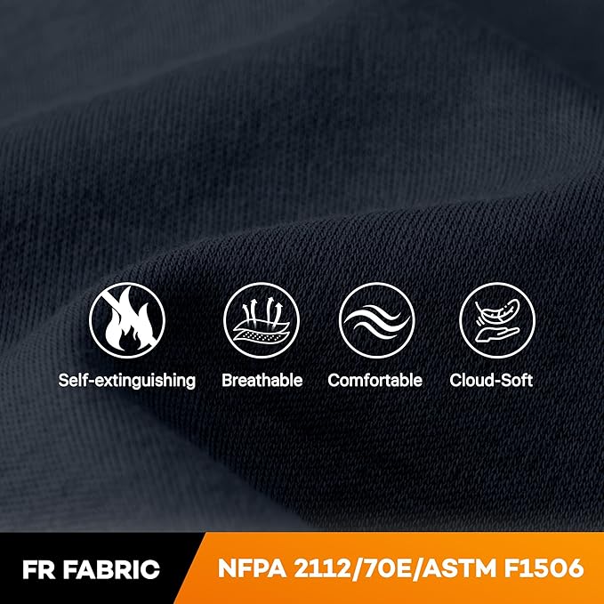 WORKWEYA FR Shirts for Men 6.5 oz Flame Resistant Long Sleeve Henley Shirt NFPA 2112/CAT2