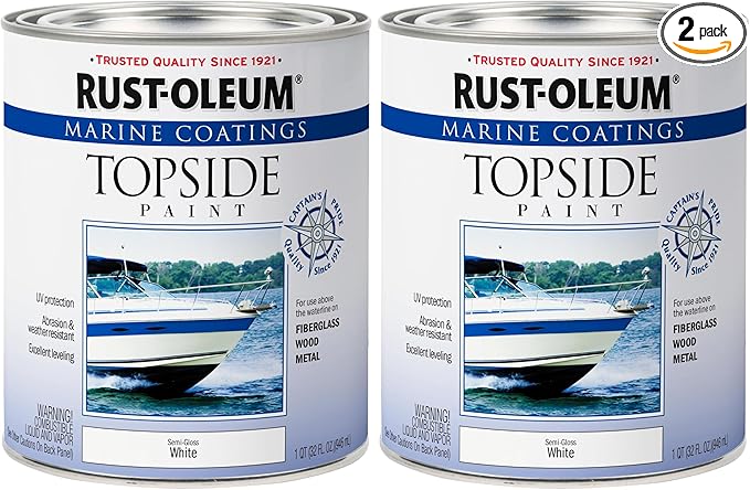 Rust-Oleum 207000 Marine Coatings Topside Paint, Quart, Semi-Gloss White 32 Fl Oz (Pack of 2)