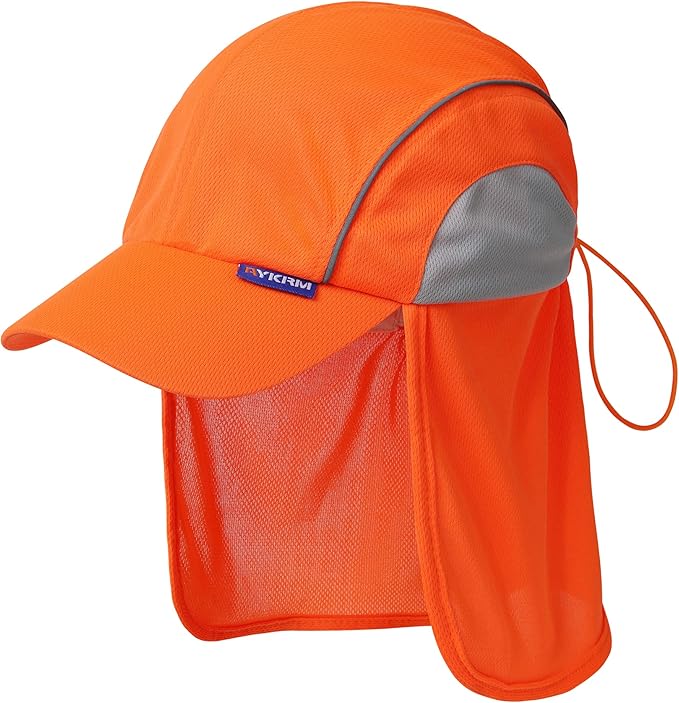 A-SAFETY Mens UV Sun Protection work Cap Safari Hike Cap with Reflective Neck Flap Fishing Orang Yellow Hat