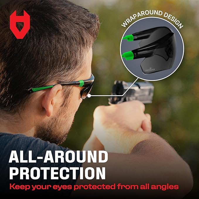 NoCry Safety Glasses with Clear Anti Fog Scratch Resistant Wrap-Around Lenses and No-Slip Grips, UV Protection. Adjustable (Black & Green Tinted 10-pack)