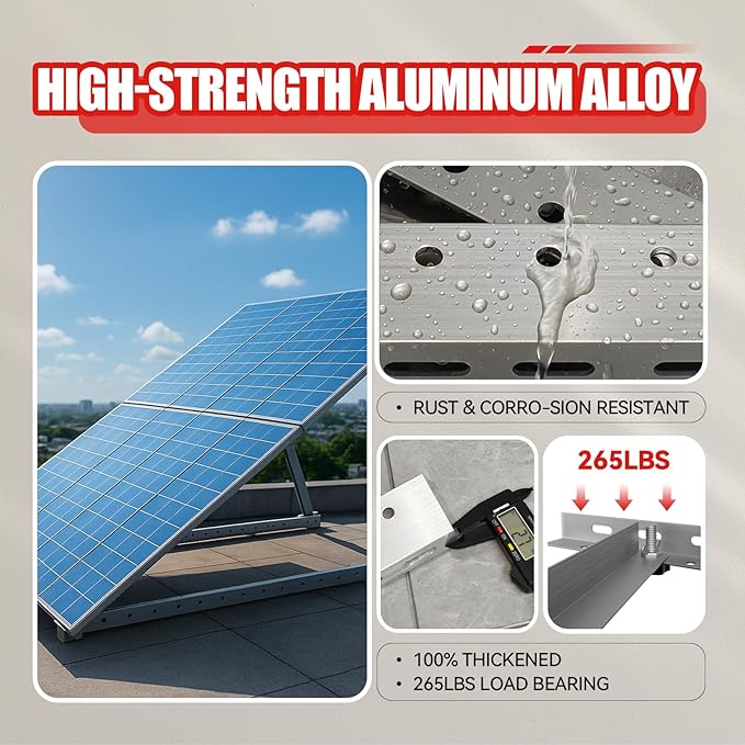 Adjustable Solar Panel Mount Brackets, 2 Sets(4 Pack) 45inch Solar Panel Mount Stand with Foldable Tilt Legs, Suitable for 2-4pcs 100-500 Watt Solar Panel for Roof, RV, Boat, and Off-Grid