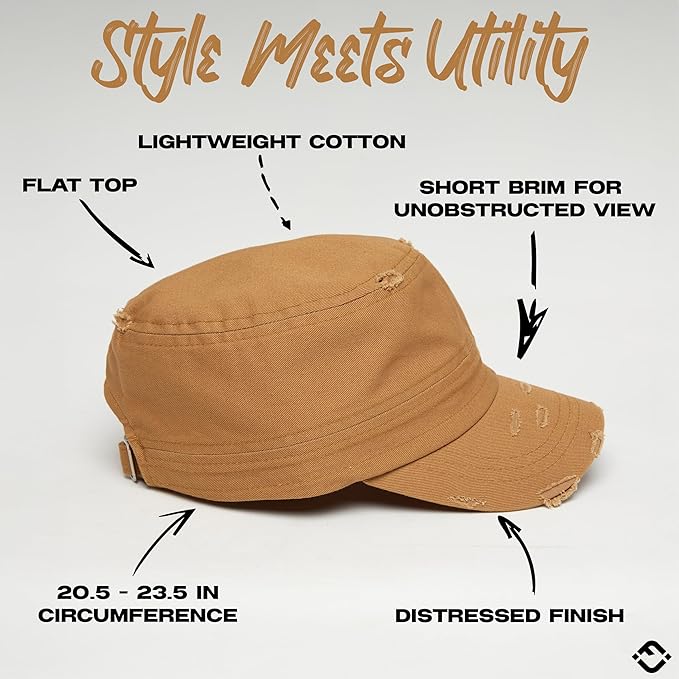 Funky Junque Distressed Military Hat – Newsboy Hats for Women, Short Brim Army Baseball Cap, Womens Cadet Hat Trendy Style