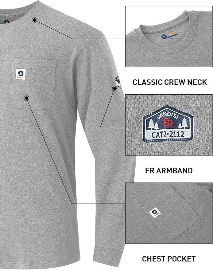 FR Shirts for Men 6.5oz Lightweight Fire Resistant Shirts for Men Long Sleeve NFPA2112/CAT2