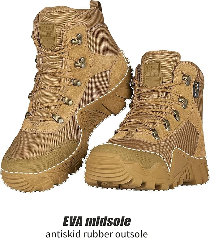 FREE SOLDIER Men's Waterproof Hiking Boots Tactical Work Boots Outdoor Lightweight Military Boots