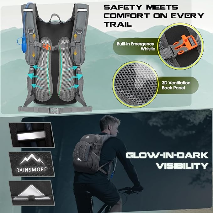 Hydration Backpack with Water Bladder, 18L Lightweight Hiking Backpack for Women&Men Small Insulated Hydration Water Pack for Hiking, Running, Cycling, Biking