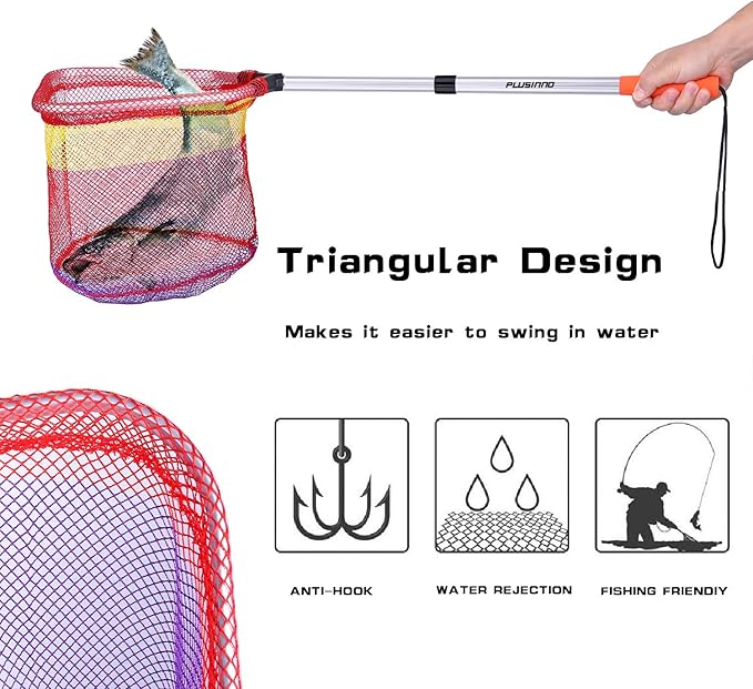 PLUSINNO Kids Fishing Net, Telescopic Lightweight Landing Net with Aluminum Pole Handle and Nylon Mesh, Catch and Release Butterfly Net for Kids Youth Outdoor