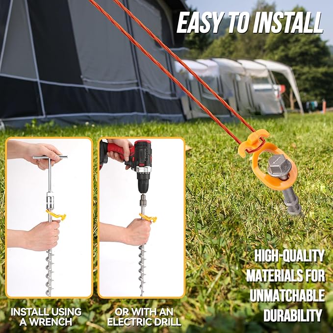 4 PCS Screw in Tent Stakes for Women Men - Ground Anchors for Sand, Canopy, Trampolines, Camping Aluminium Heavy Duty Rust Prevention Pegs Drillable Lightweight Safe - Silvery 14 inch