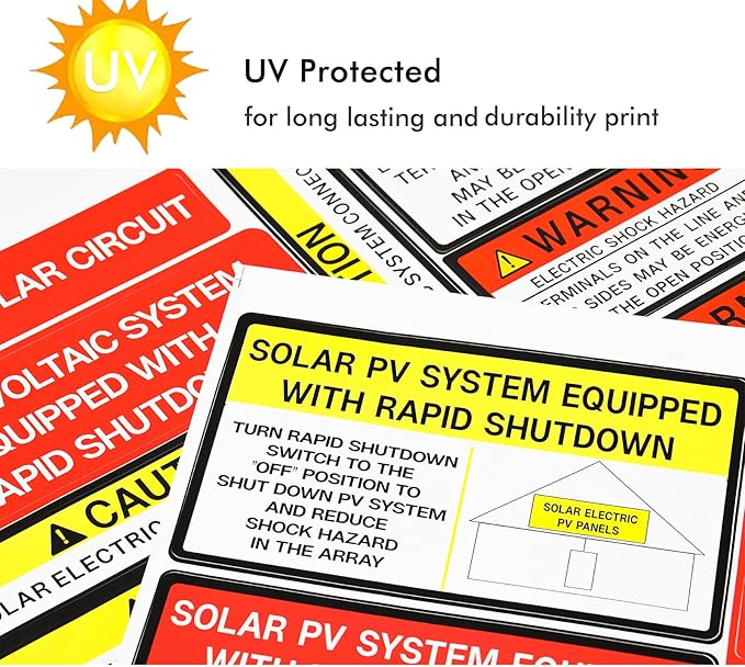 48 Pack PV Solar System Install Label Kit,Photovoltaic Safety Stickers,Photovoltaic Power Source Labels,Electrical Panel Labels,Solar PV Safety Warning Stickers